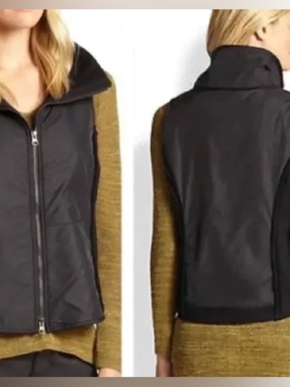 Eileen Fisher Black Wool and Nylon Sleeveless Zip Vest M